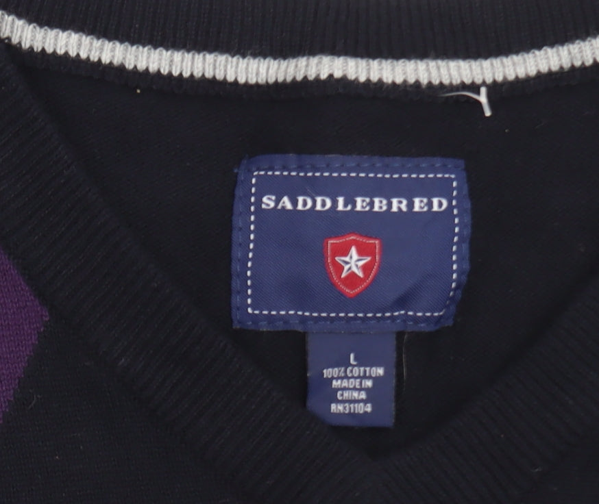 Saddlebred Men's Black Argyle Cotton Knit V-Neck Vest Size L