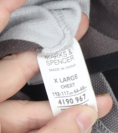 Marks and Spencer Men’s Grey Striped Long Sleeve Polo Shirt XL