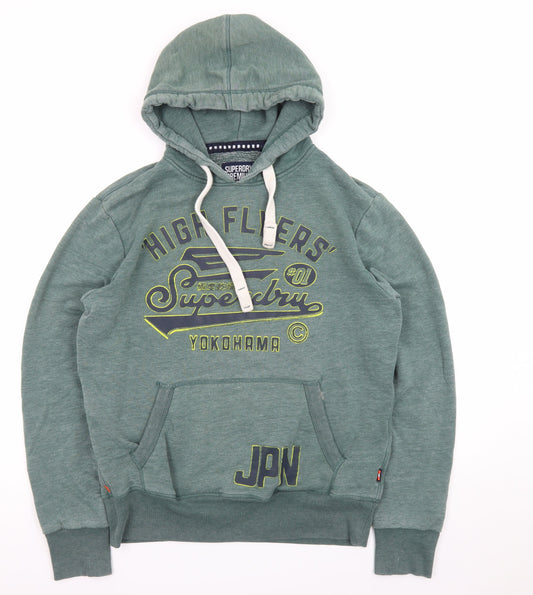 Superdry Men's Green Pullover Hoodie L Graphic Print Logo Sweatshirt
