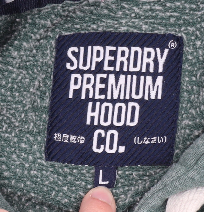 Superdry Men's Green Pullover Hoodie L Graphic Print Logo Sweatshirt