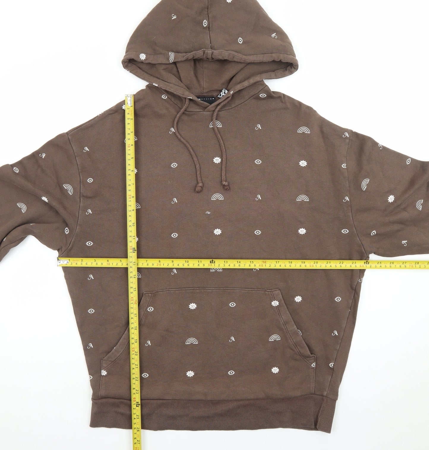 ASOS Design Women's Brown Pullover Hoodie M Cotton Rainbow Print
