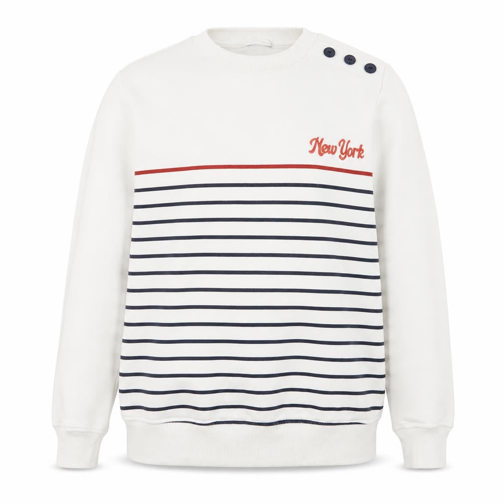 M&Co Women White Striped Crew Neck Button Sweatshirt Size 10 UK