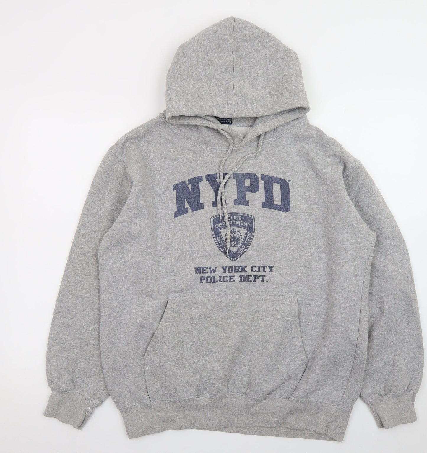 NYPD Mens Grey Pullover Hoodie L Regular Fit Fleece Graphic Print