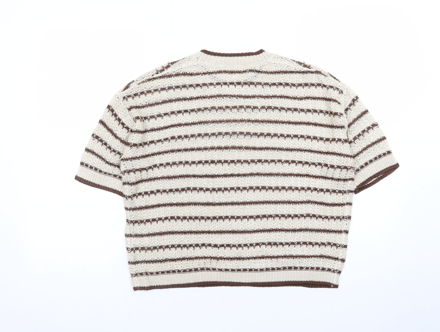 Marks and Spencer Per Una Women’s Beige Striped Knit Short Sleeve Jumper M