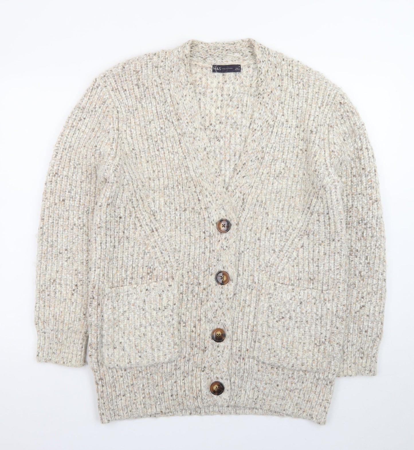 Marks and Spencer Women's Beige Chunky Knit V-Neck Cardigan M