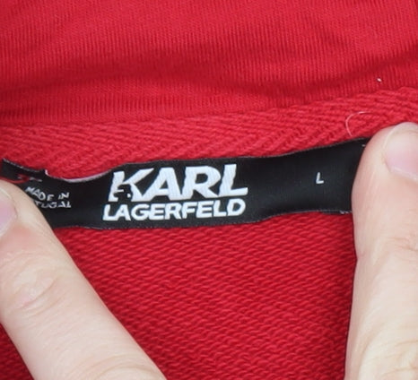 Karl Lagerfeld Men Red Pullover Hoodie L Embroidered Logo Sweatshirt