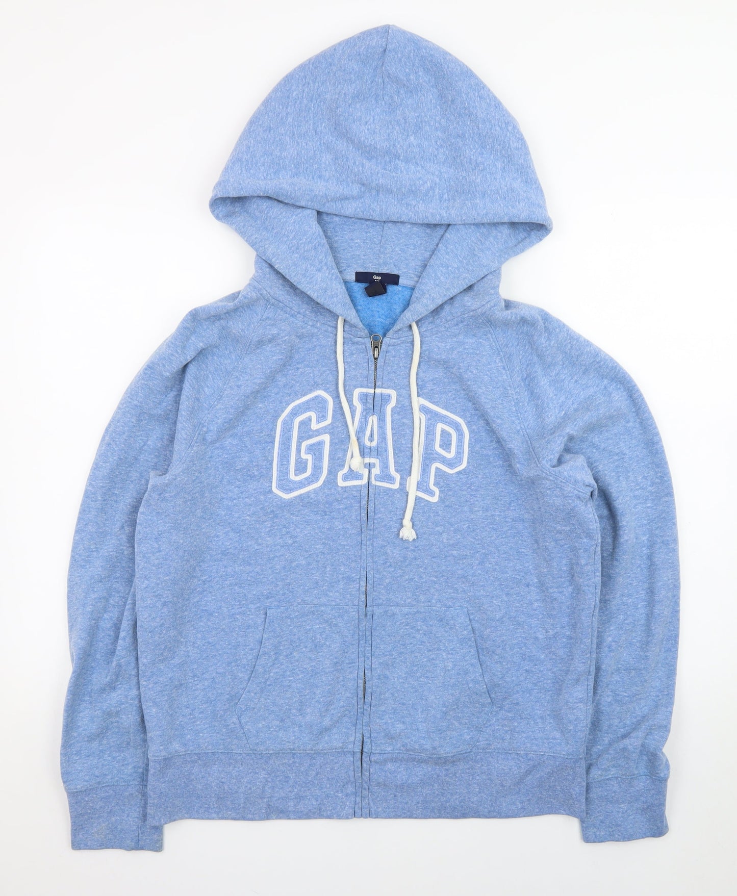 GAP Women Blue Full Zip Hoodie L Logo Casual Cotton Blend