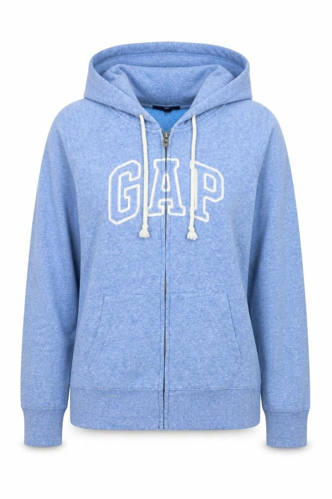Gap Women Blue Full Zip Hoodie L Logo Casual Cotton Blend