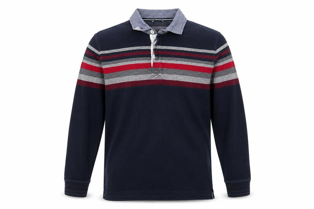 Maine New England Men's Blue Striped Long Sleeve Polo Shirt M