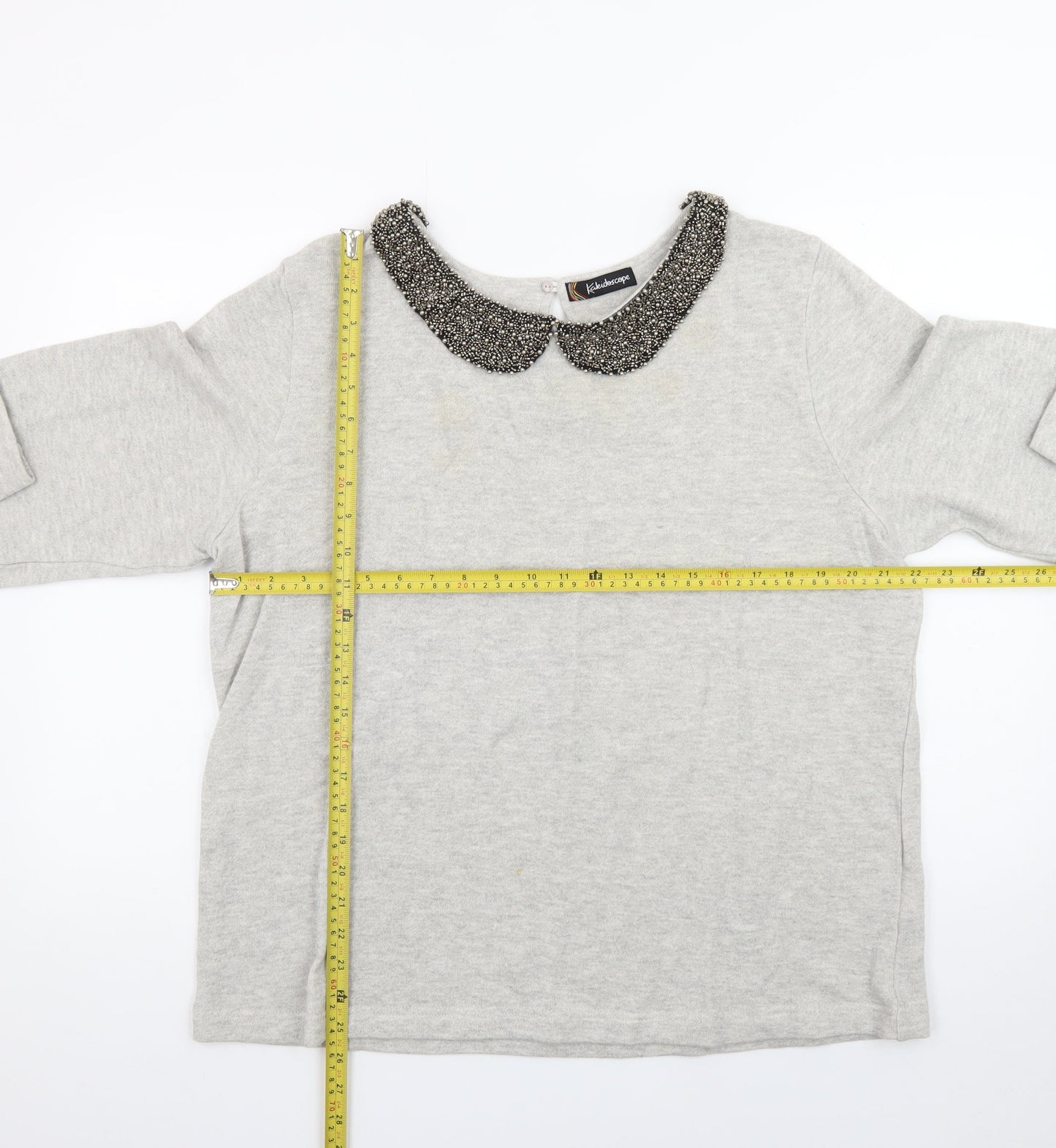 Kaleidoscope Women Grey Beaded Collar Cotton Knit Jumper UK 18