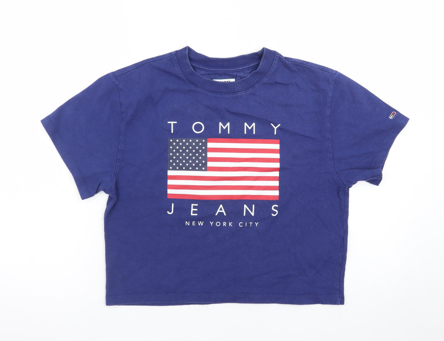 Tommy Jeans Women's Blue Cropped T-Shirt XS Crew Neck