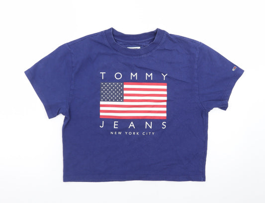 Tommy Jeans Women's Blue Cropped T-Shirt XS Crew Neck
