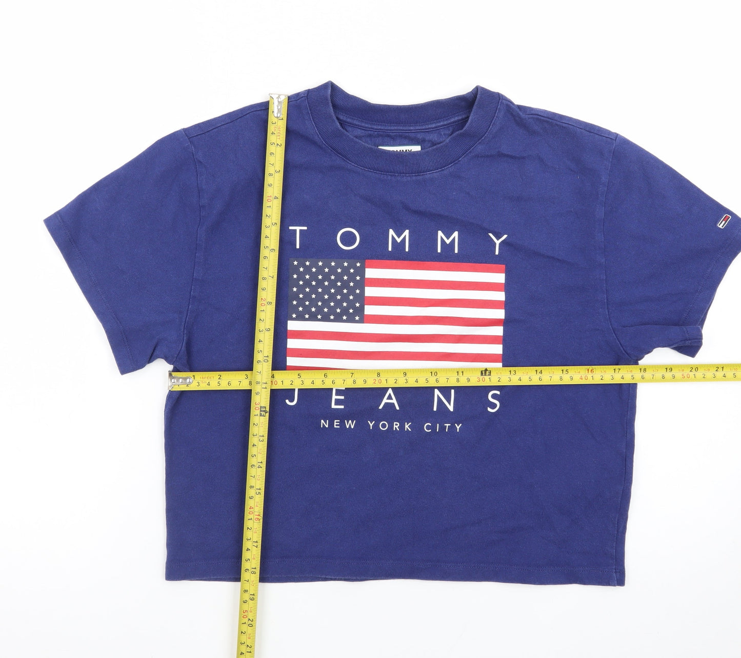 Tommy Jeans Women's Blue Cropped T-Shirt XS Crew Neck
