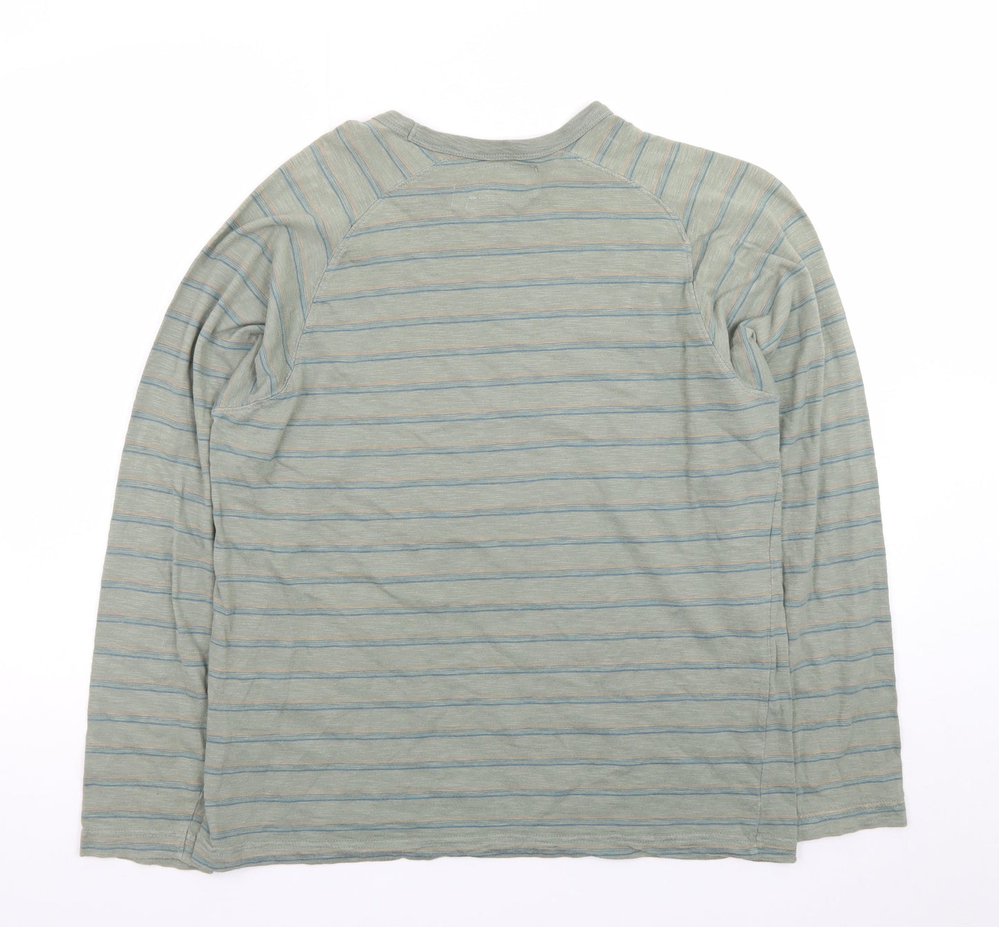 John Rocha Men's Green Striped Long Sleeve Cotton T-Shirt M