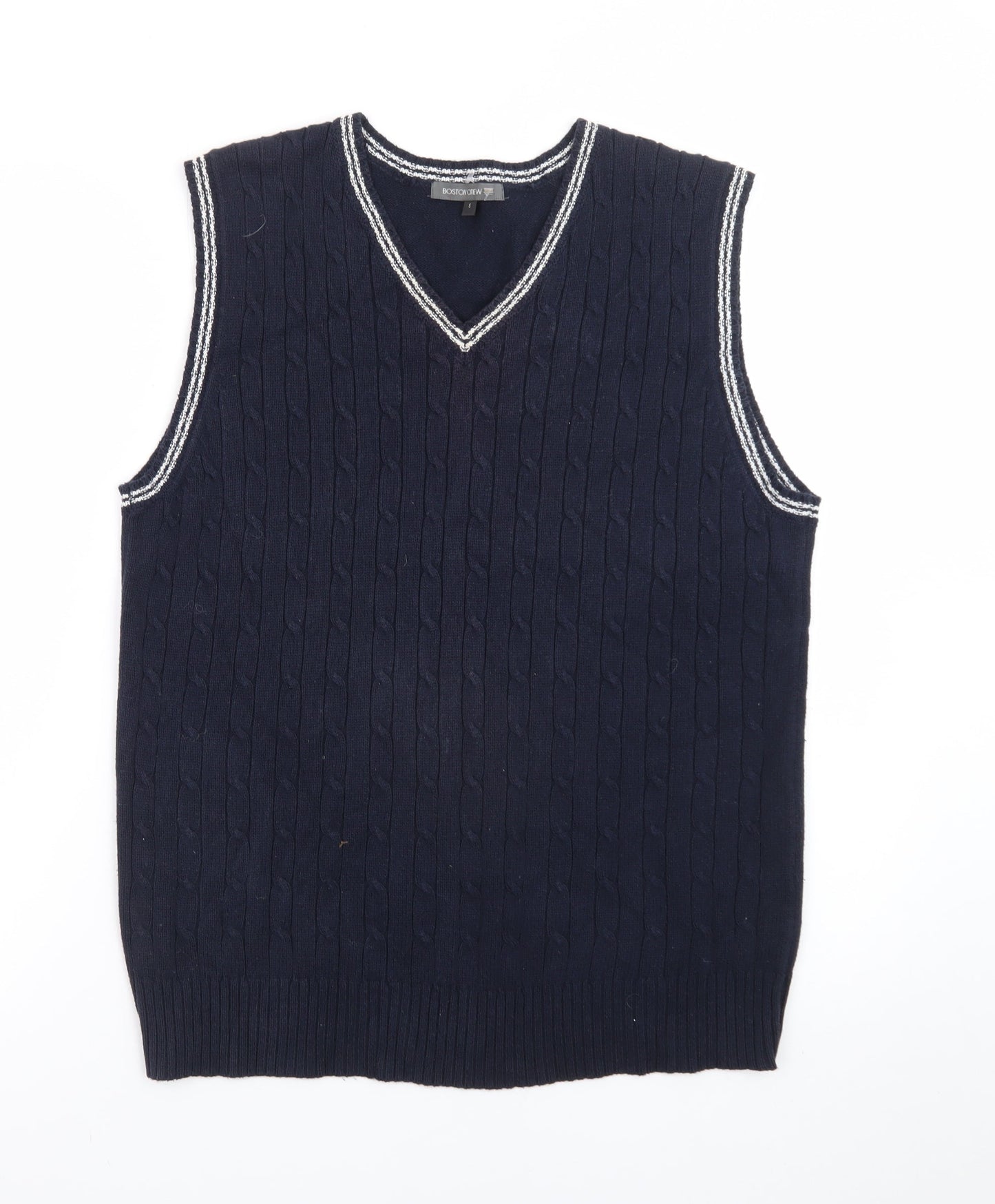 Boston Crew Men's Blue Cable-Knit Cotton V-Neck Vest S
