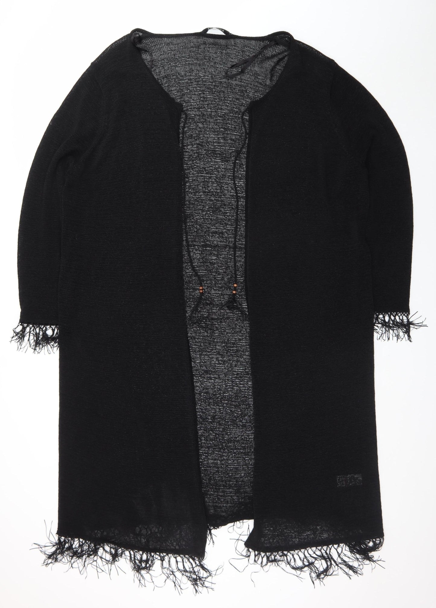 Evans Women’s Black Plus Size 26 Open Fringe Knit Cardigan