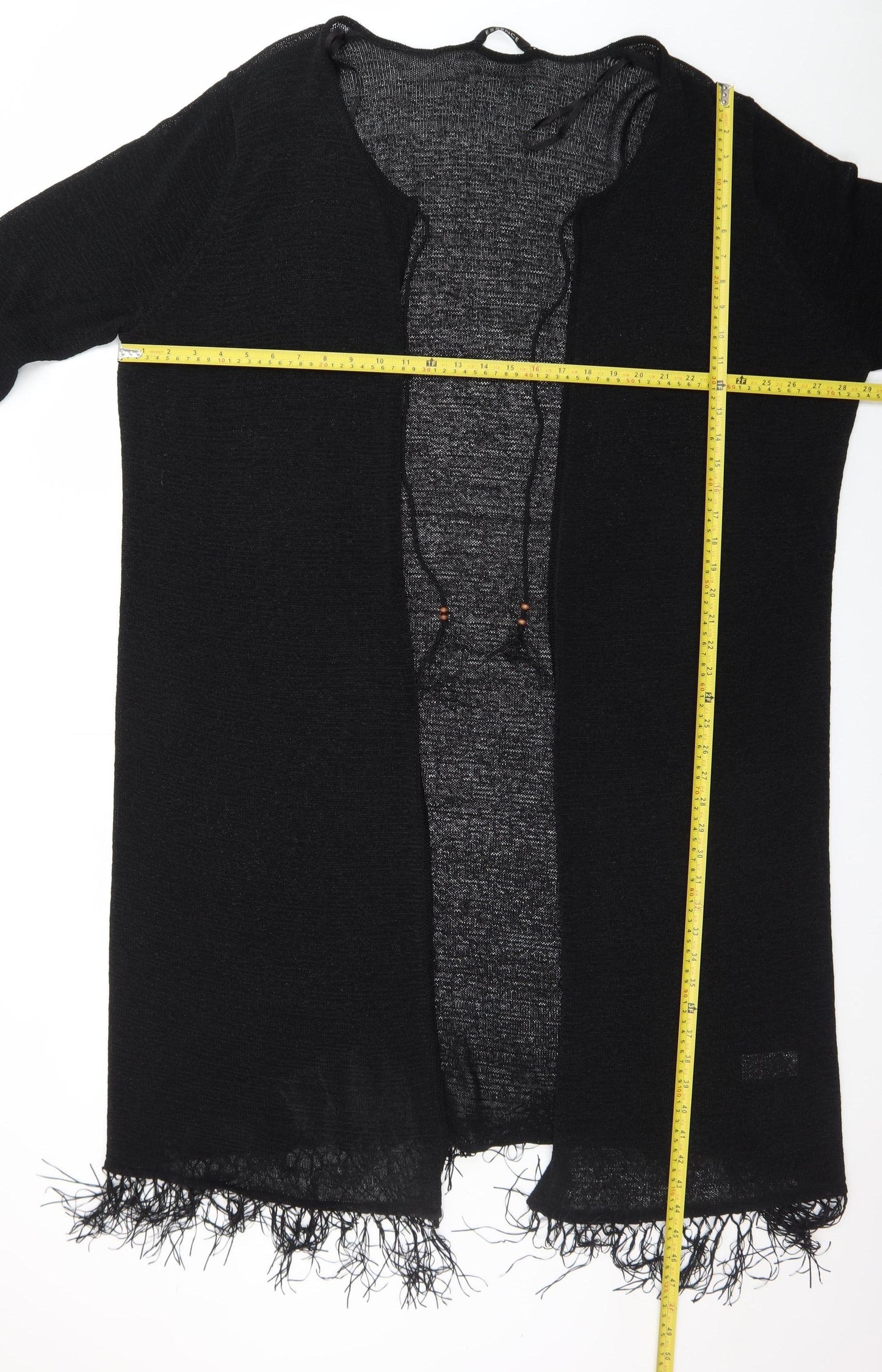 Evans Women’s Black Plus Size 26 Open Fringe Knit Cardigan