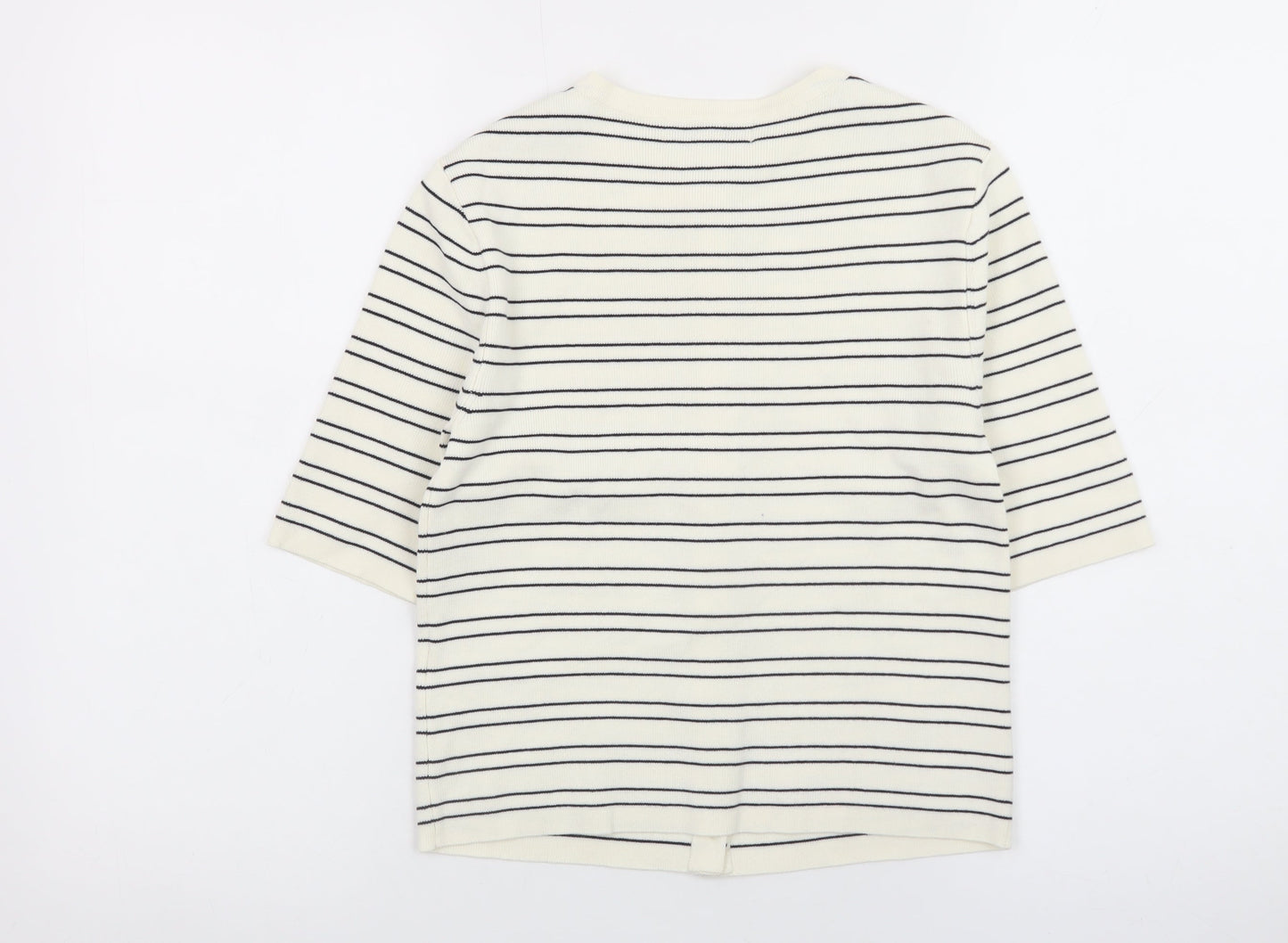 Marks and Spencer Women Ivory Striped 3/4 Sleeve Button-Up Knit Top Size S