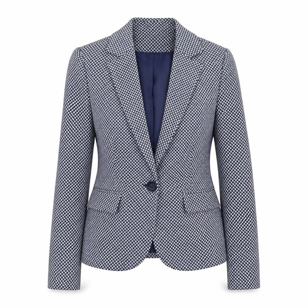 Next Women’s Blue Geometric Blazer Size 6 Tailored Single-Breasted Jacket