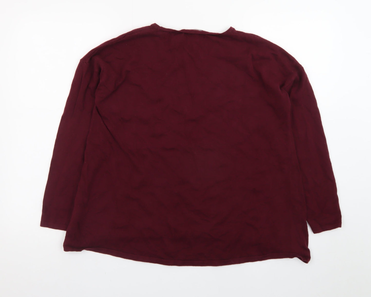 Next Women Red Long Sleeve Basic Cotton Blend T-Shirt Size 14