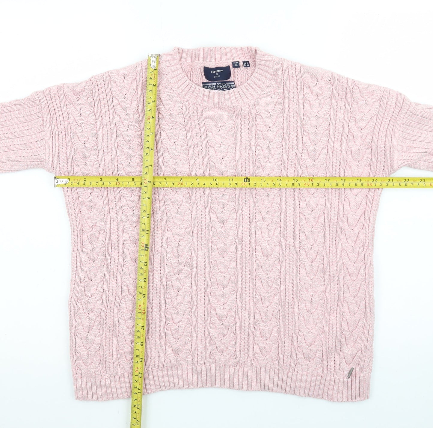 Superdry Womens Pink Cable Knit Crew Neck Jumper Size 10