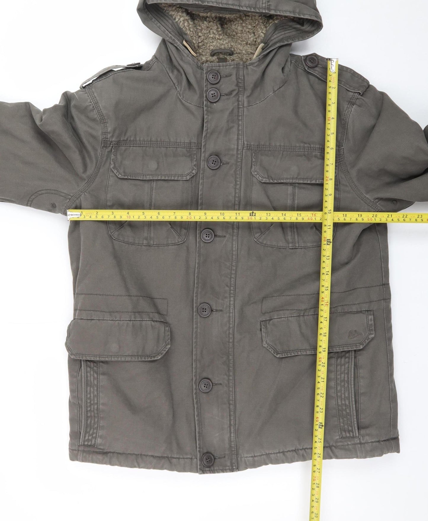 Mantaray Men’s Green Hooded Cotton Parka Jacket Size M