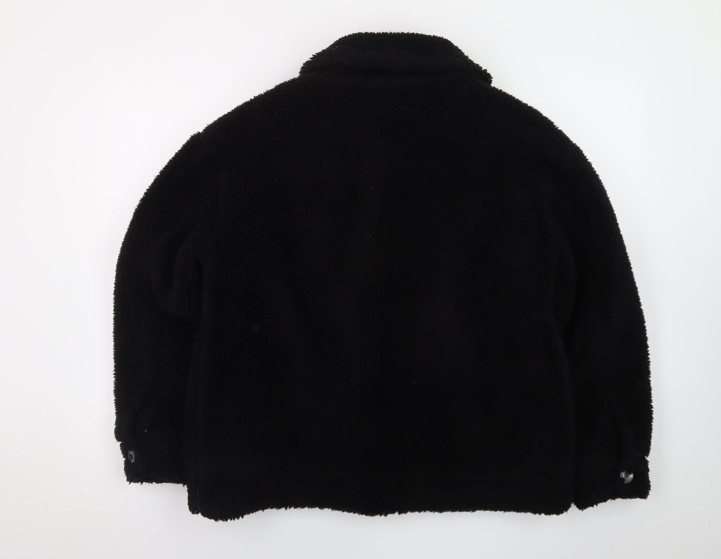 Topshop Women's Black Fleece Button Jacket M Casual Lined Polyester