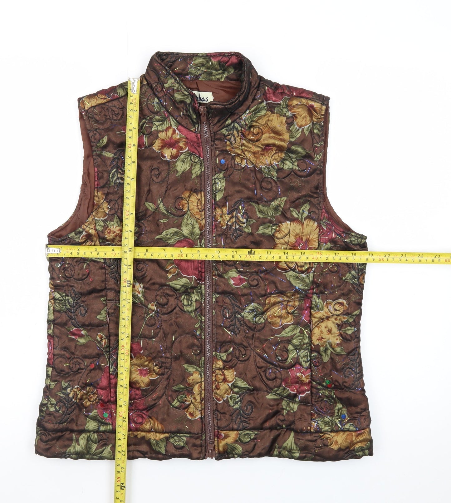 Lebas Women's Brown Floral Quilted Waistcoat M Regular Fit