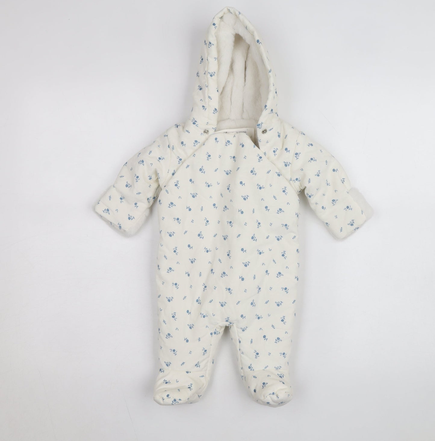 Marks and Spencer Unisex Baby White Floral Hooded Babygrow 0-3 Months