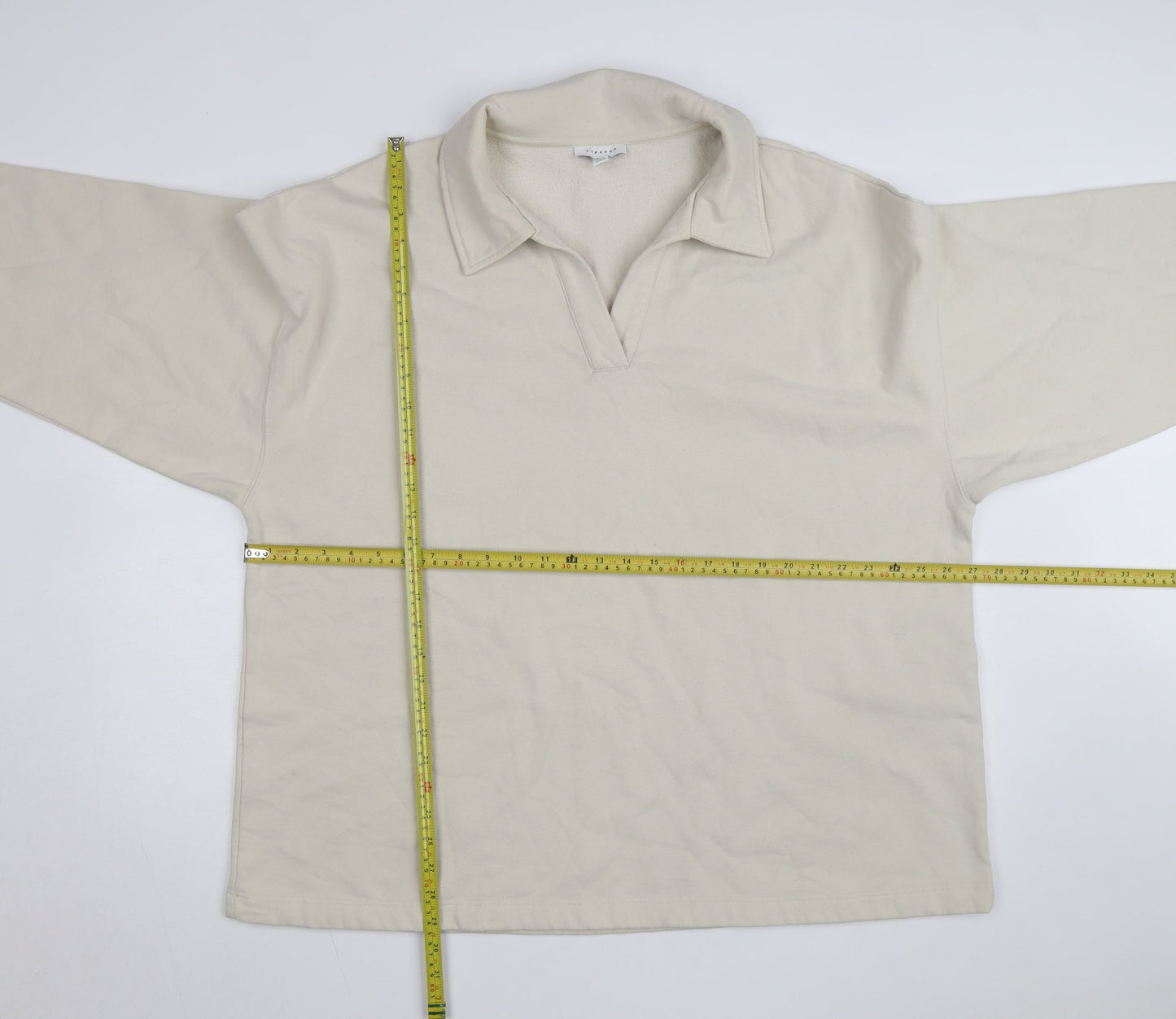 Topshop Women’s Beige Collared Henley Fleece Jumper Size L