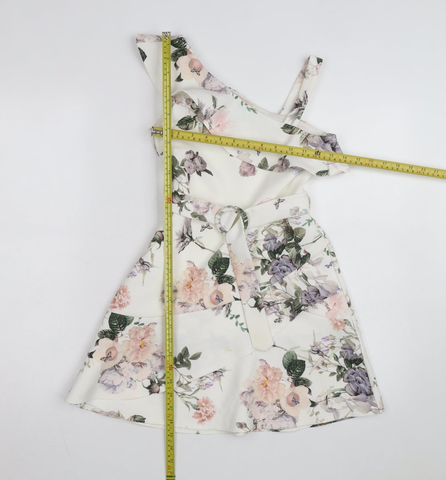 Lipsy Girls Ivory Floral One Shoulder Ruffle Fit & Flare Dress 9-10 Years
