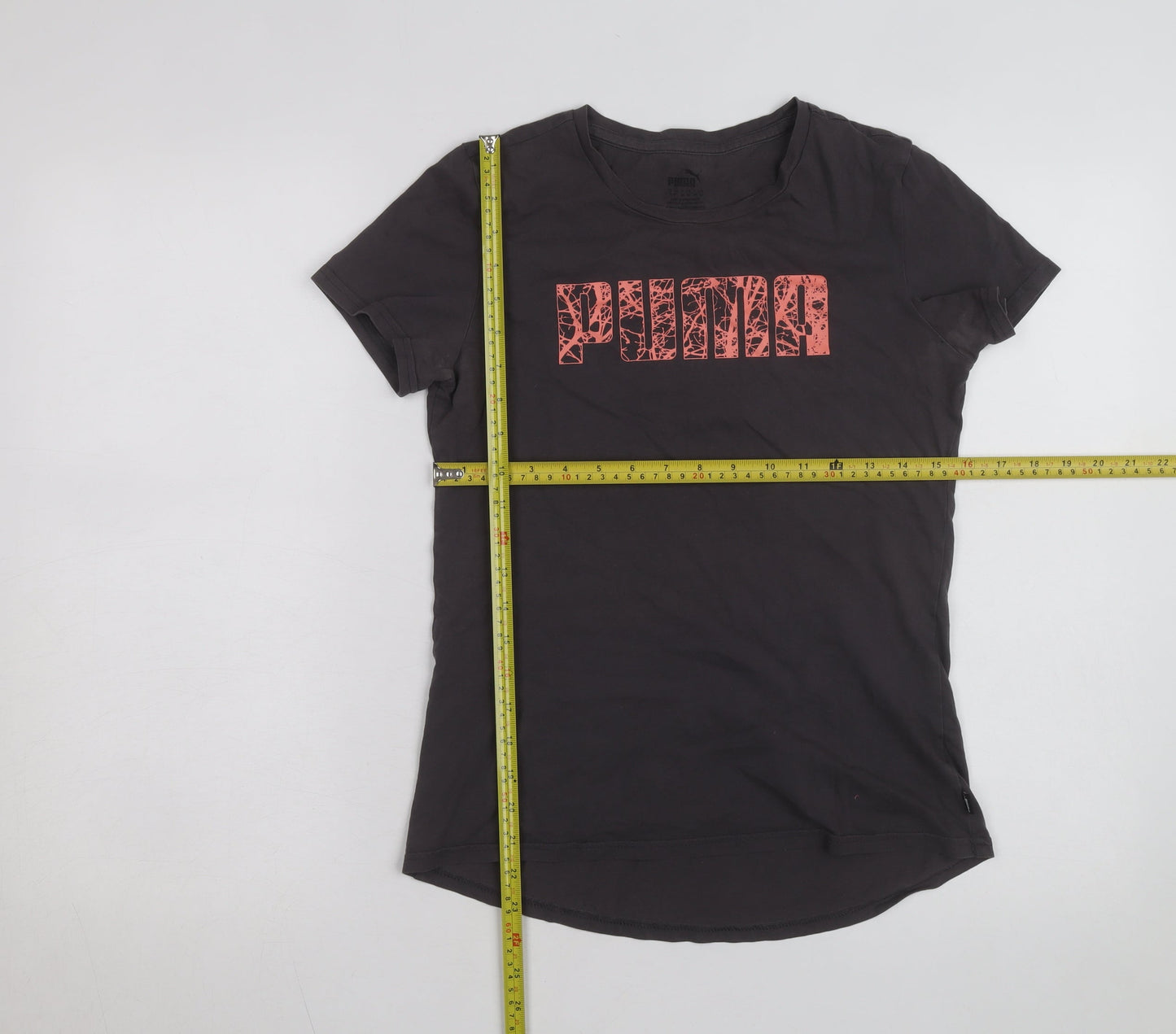 Puma Womens Black Graphic Logo T-Shirt Size 8 Slim Fit