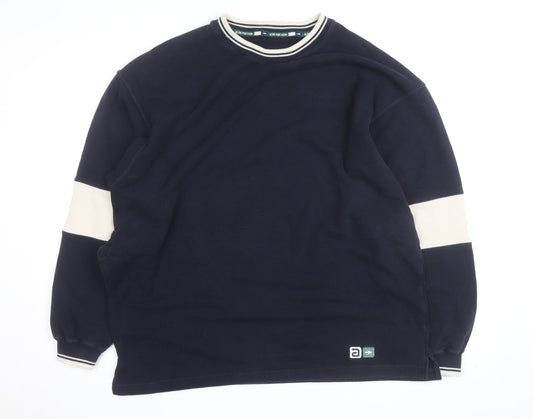 Marks & Spencer Men's Blue Crew Neck Logo Sweatshirt L