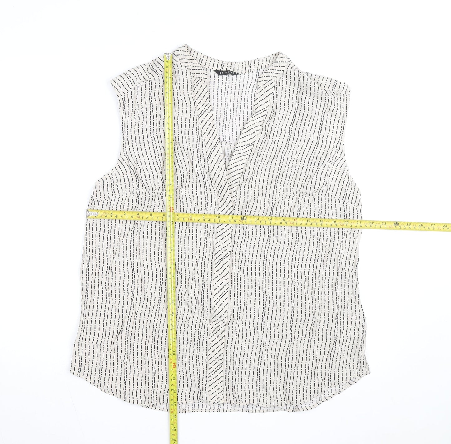 Et Vous Women’s White Striped Sleeveless Viscose Blouse Size 18