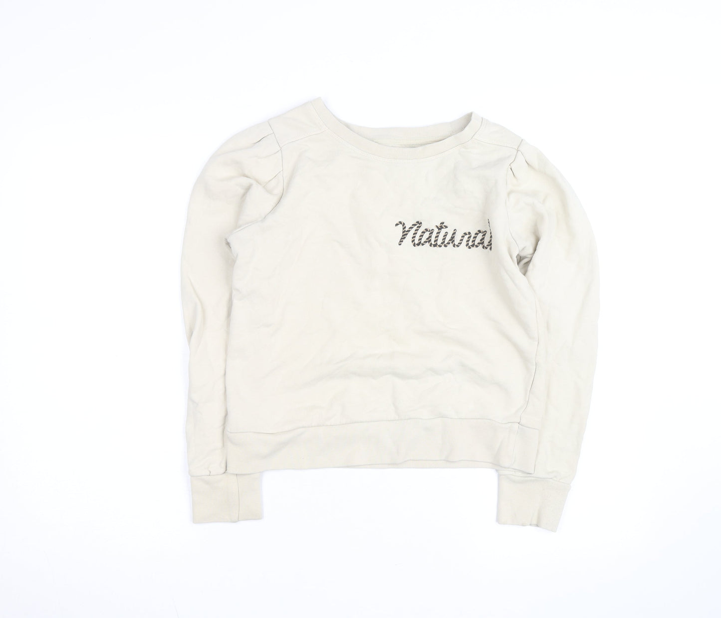 United Colors of Benetton Women Beige Natural Embroidered Pullover Sweatshirt Size M
