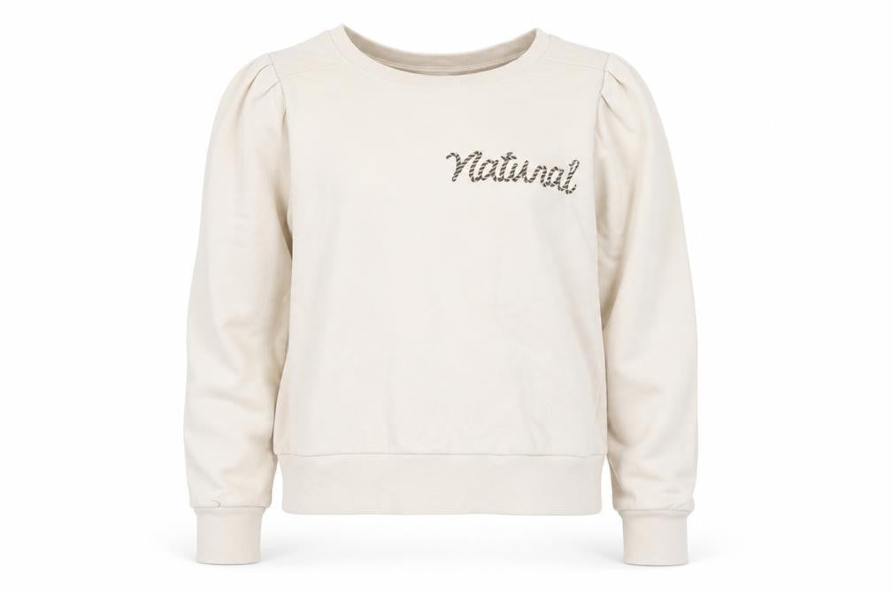 United Colors of Benetton Women Beige Natural Embroidered Pullover Sweatshirt Size M