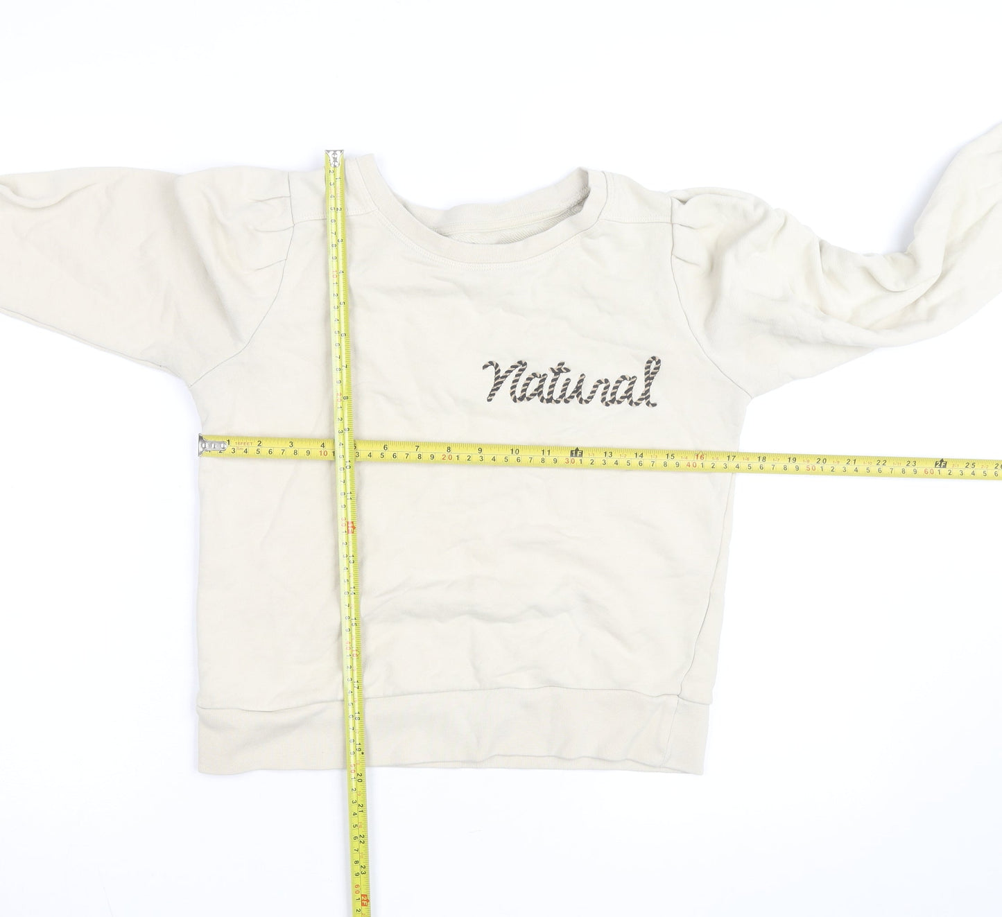 United Colors of Benetton Women Beige Natural Embroidered Pullover Sweatshirt Size M