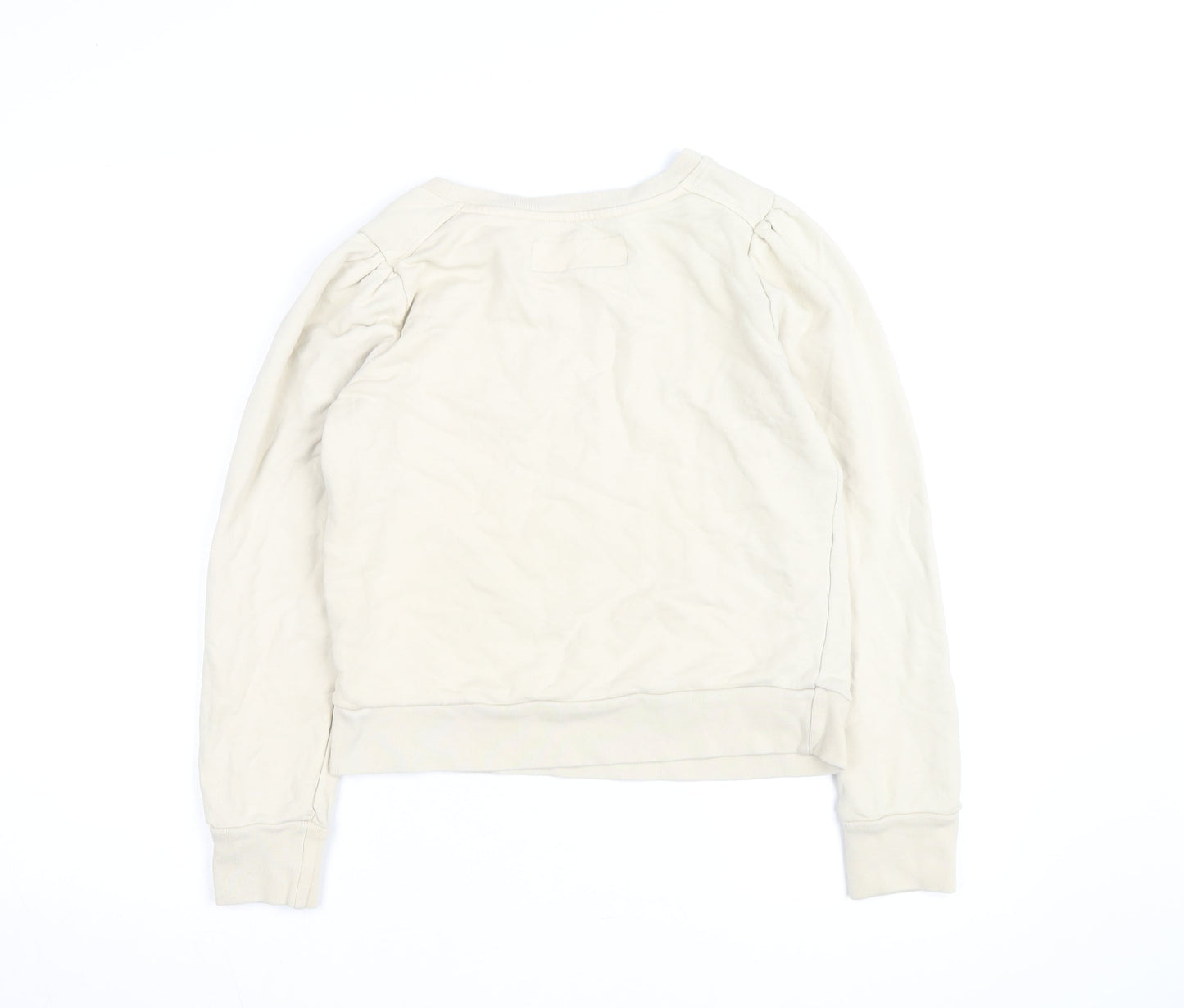 United Colors of Benetton Women Beige Natural Embroidered Pullover Sweatshirt Size M