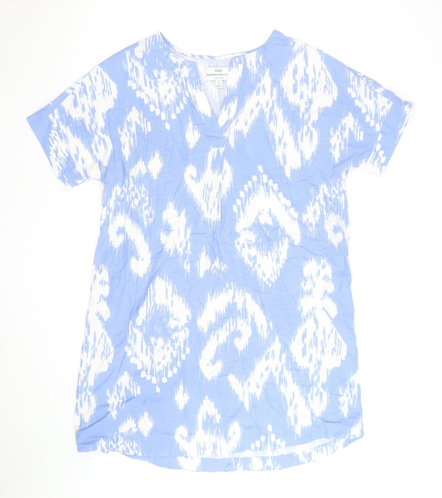 Marks and Spencer Women’s Blue Linen Shift Dress Size 14 Short Sleeve