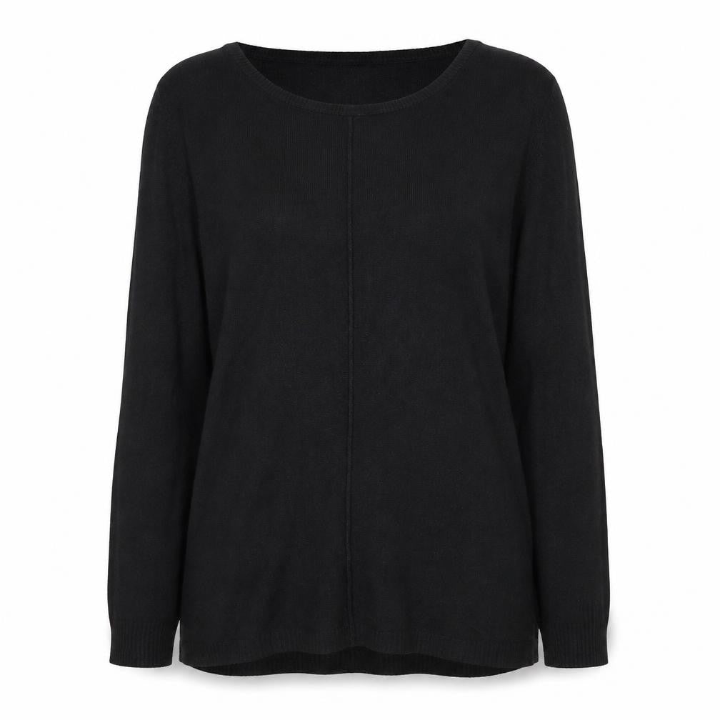 Joan Vass Women Black Long Sleeve Crew Neck Pullover Jumper Size L