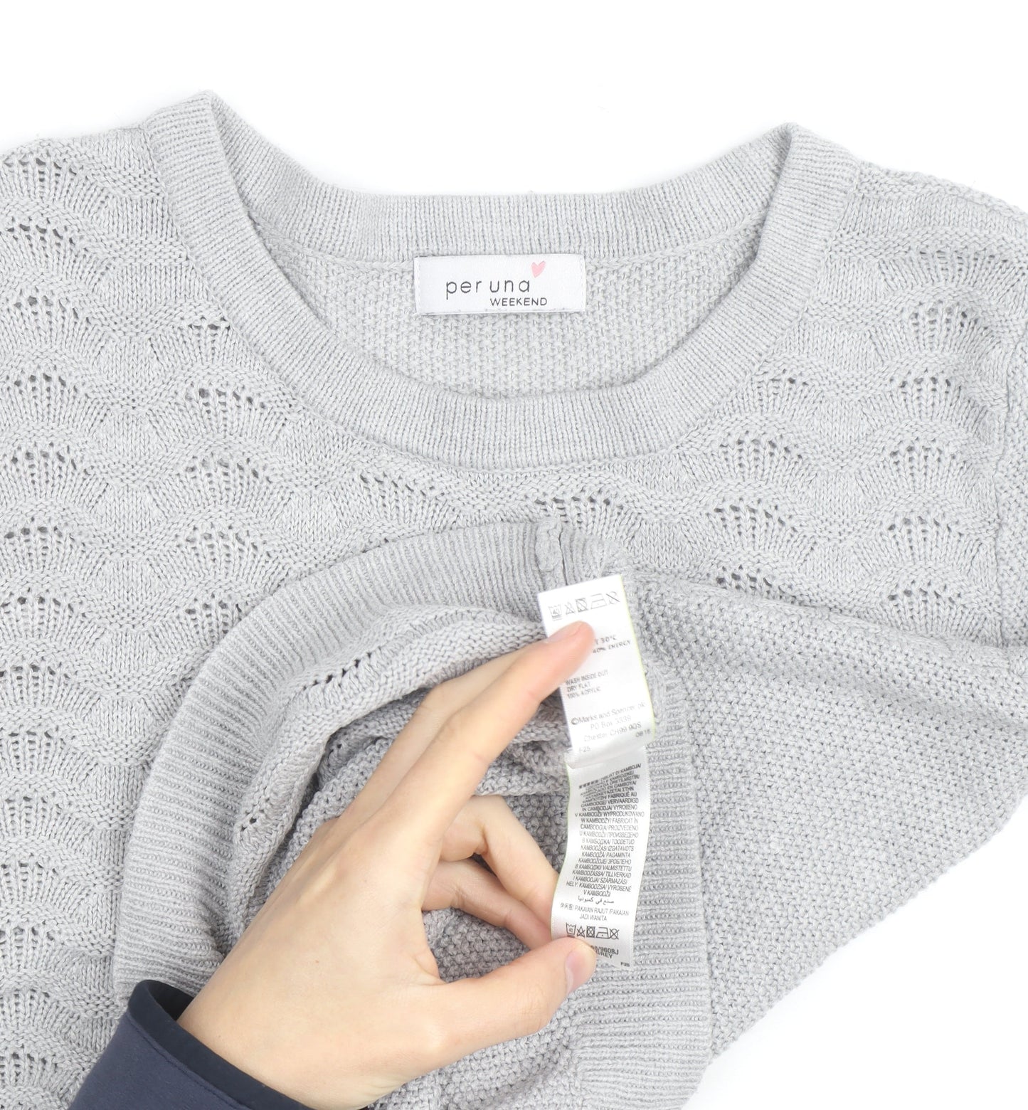 Marks and Spencer Per Una Grey Cotton Jumper Women Size 10 Crew Neck