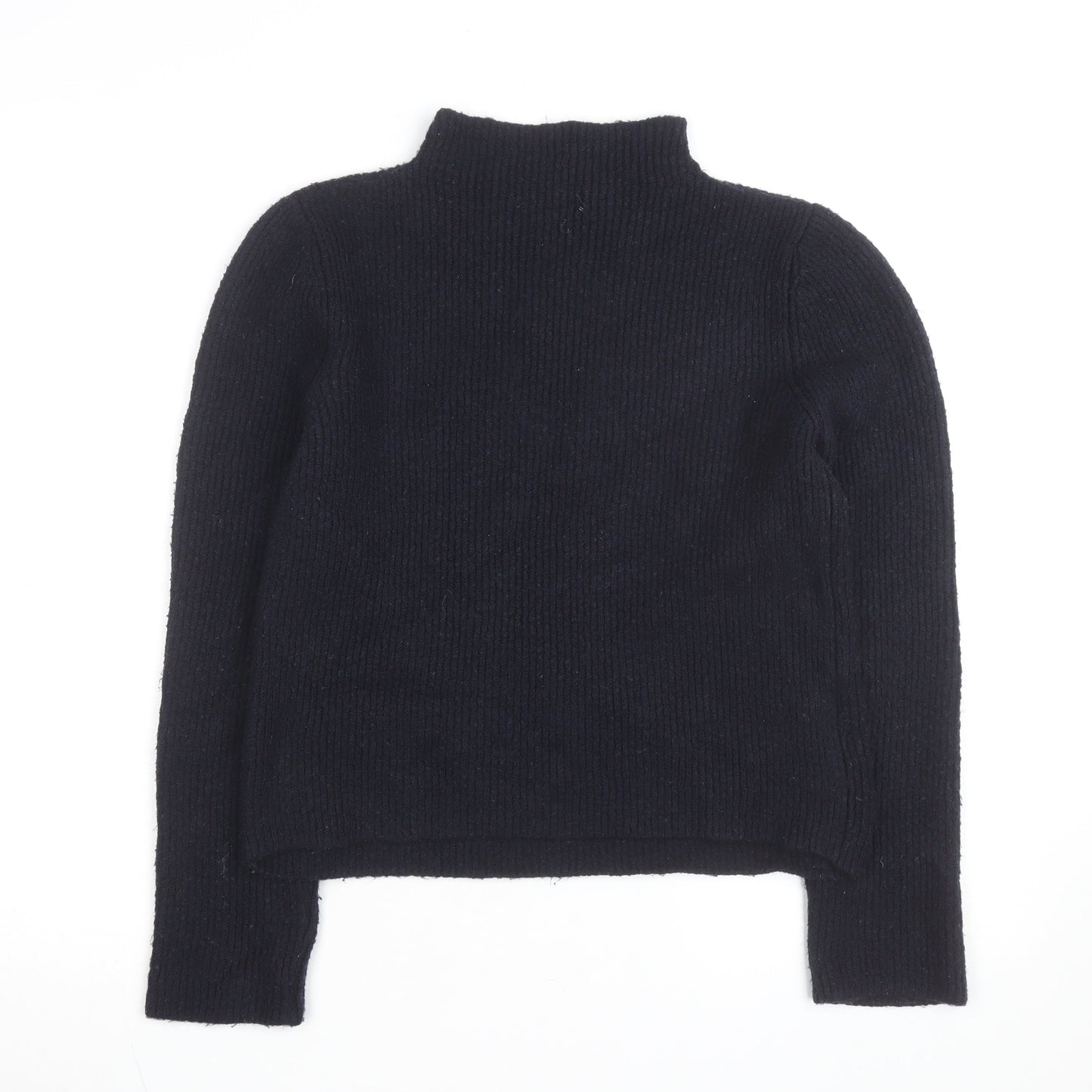 MNG Women Navy Blue Mock Neck Wool Blend Jumper Size L