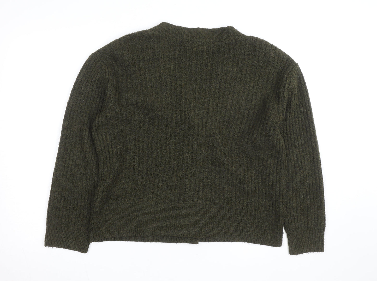 Topshop Women's Green V-Neck Ribbed Button Cardigan Size S