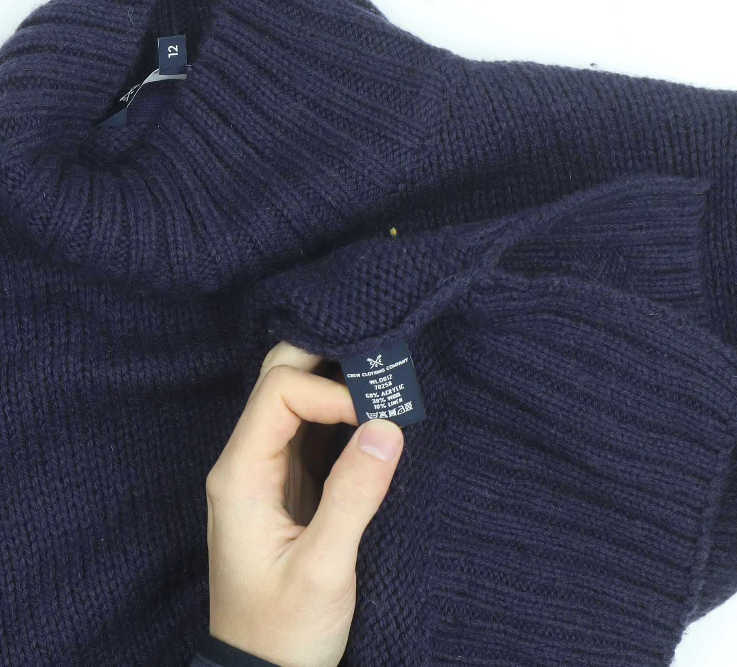 Crew Clothing Women's Blue Roll Neck Wool Jumper Size 12