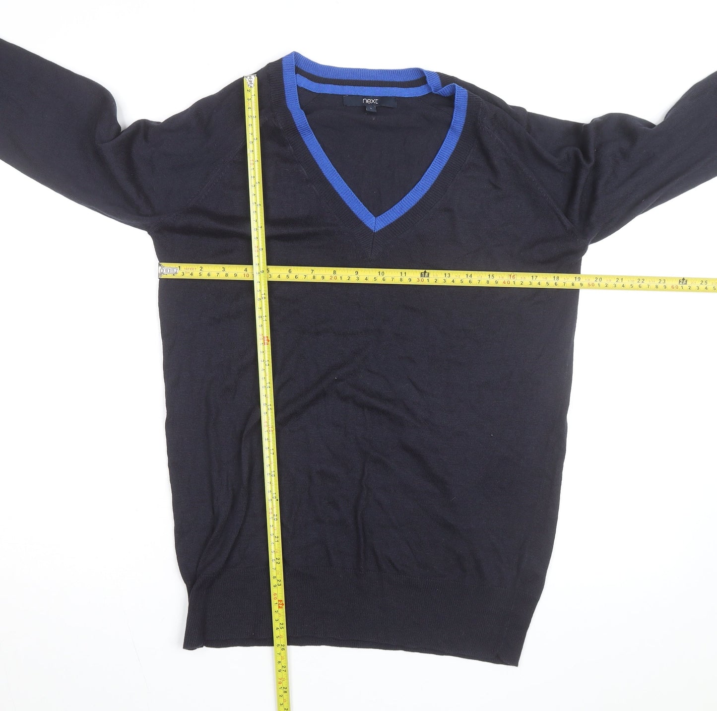 Next Men's Black V-Neck Cotton Jumper Size S