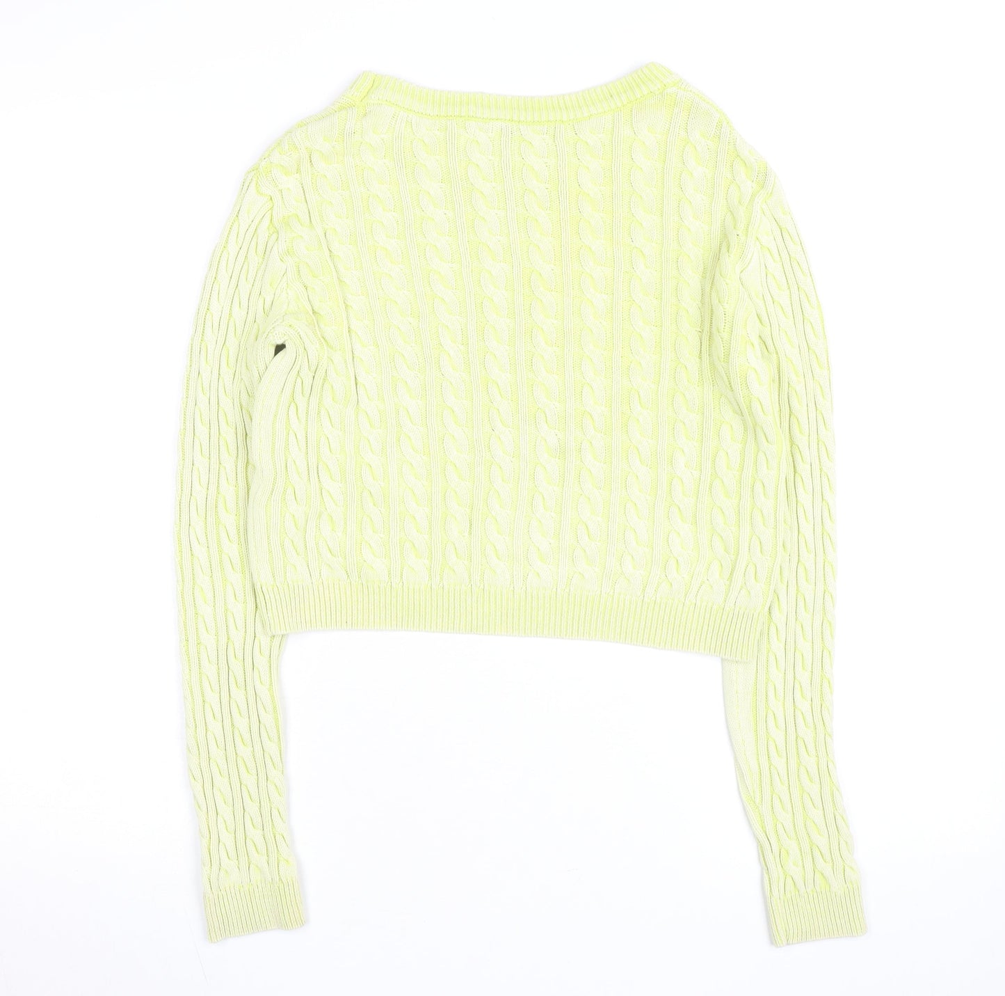 Bershka Women Yellow Cable Knit Crew Neck Jumper Size 12