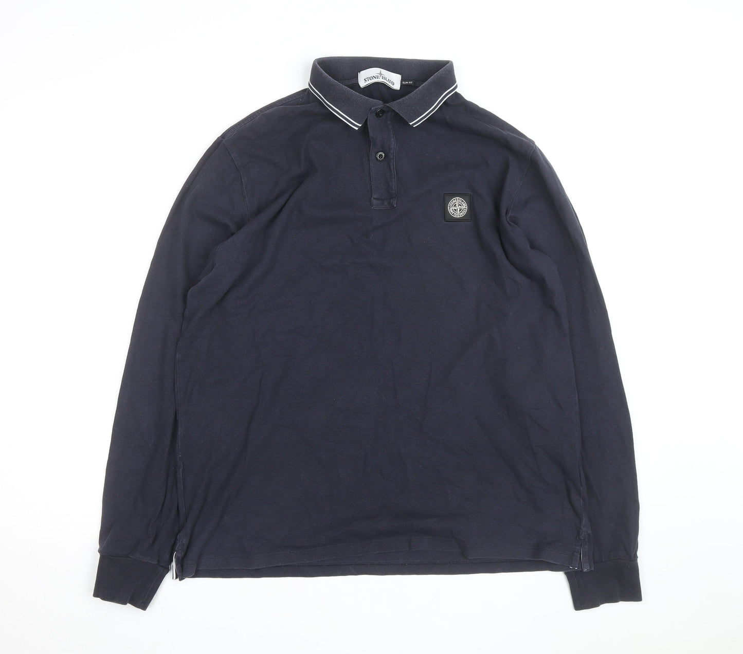 Stone Island Mens Navy Slim Fit Long Sleeve Polo Shirt Size L