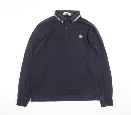 Stone Island Mens Navy Slim Fit Long Sleeve Polo Shirt Size L