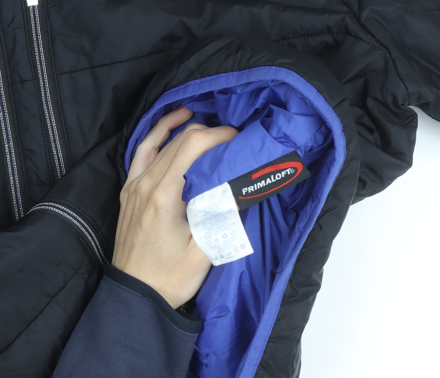 Lands' End Men's Black L Puffer Jacket Primaloft Insulated Winter Coat