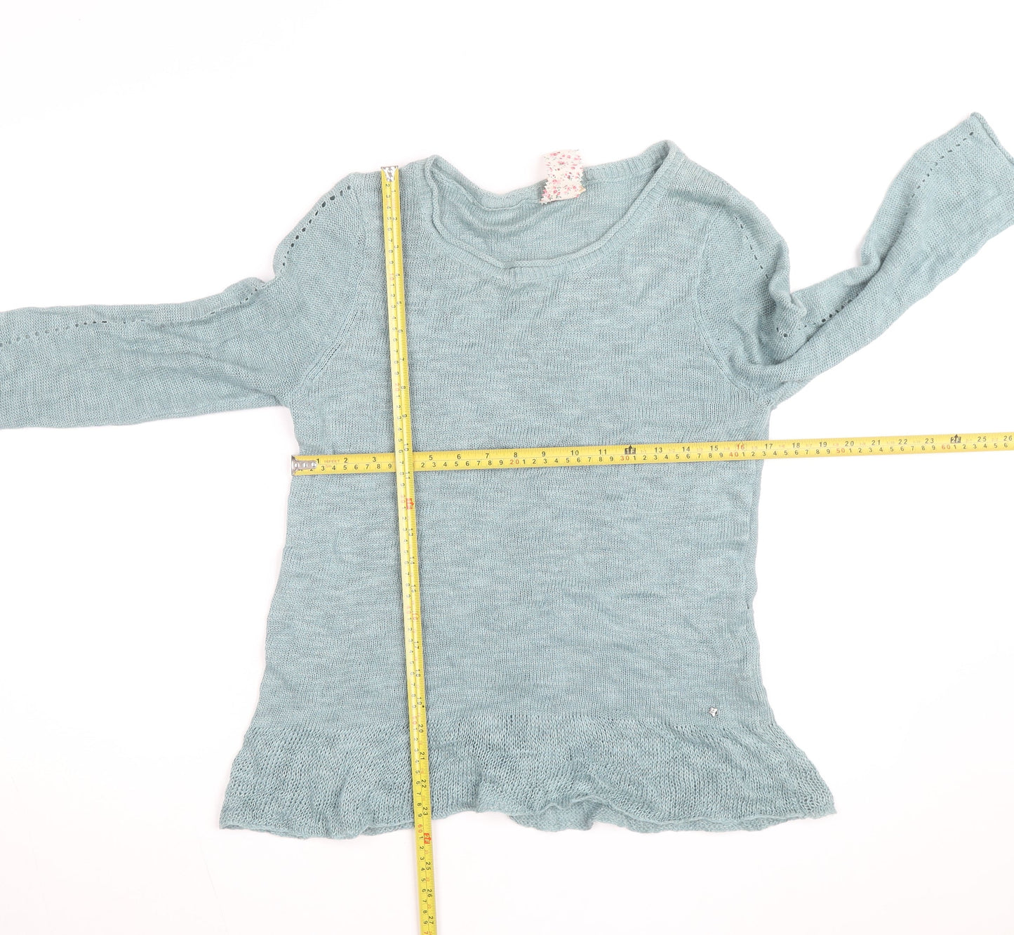 White Stuff Women's Blue V-Neck Cotton Linen Jumper Size 12